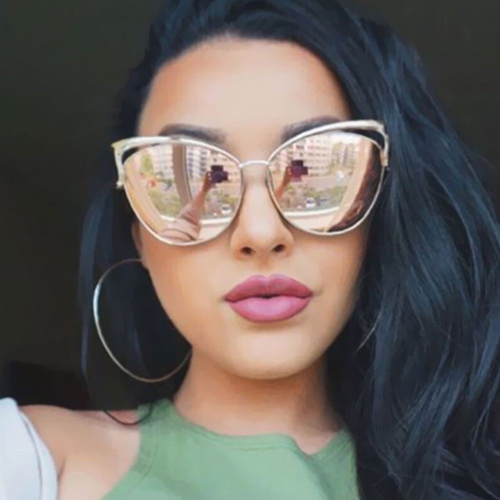 Pink + Rose Gold Mirror Cat Eye Aviator Sunglasses Oversized Pilot Sunglasses - Picture 1 of 4